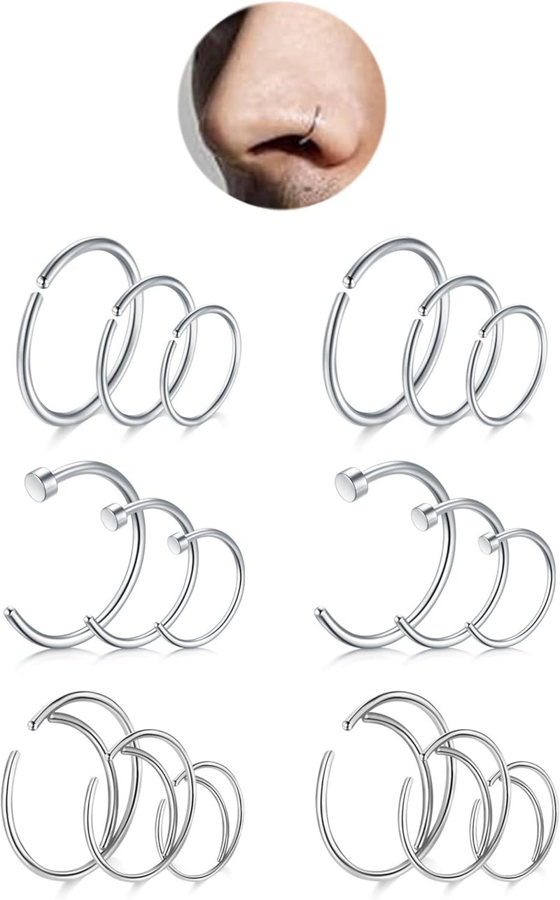 FECTAS Nose Rings Hoops Surgical Steel 18g 20g Gauge 6mm 8mm 10mm 12mm Earrings Piercing Hoops Jewelry for Men Women - Image 1